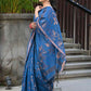 Beatitude Blue Cotton Floral Jamdani Saree