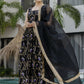 The52 Black Women's Gorgeous Printed Muslin Fabric Flared Kurta Pant and Dupatta Set - Swadesiicart