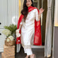 The52 White Women's Beautiful Chanderi Jacquard Fabric Embroidered Work Straight Kurta Pant and Dupatta Set - Swadesiicart