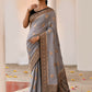 Joban Fashion Grey Crepe Chiffon Pure Handloom Banarasi Silk Saree | Swadesiicart