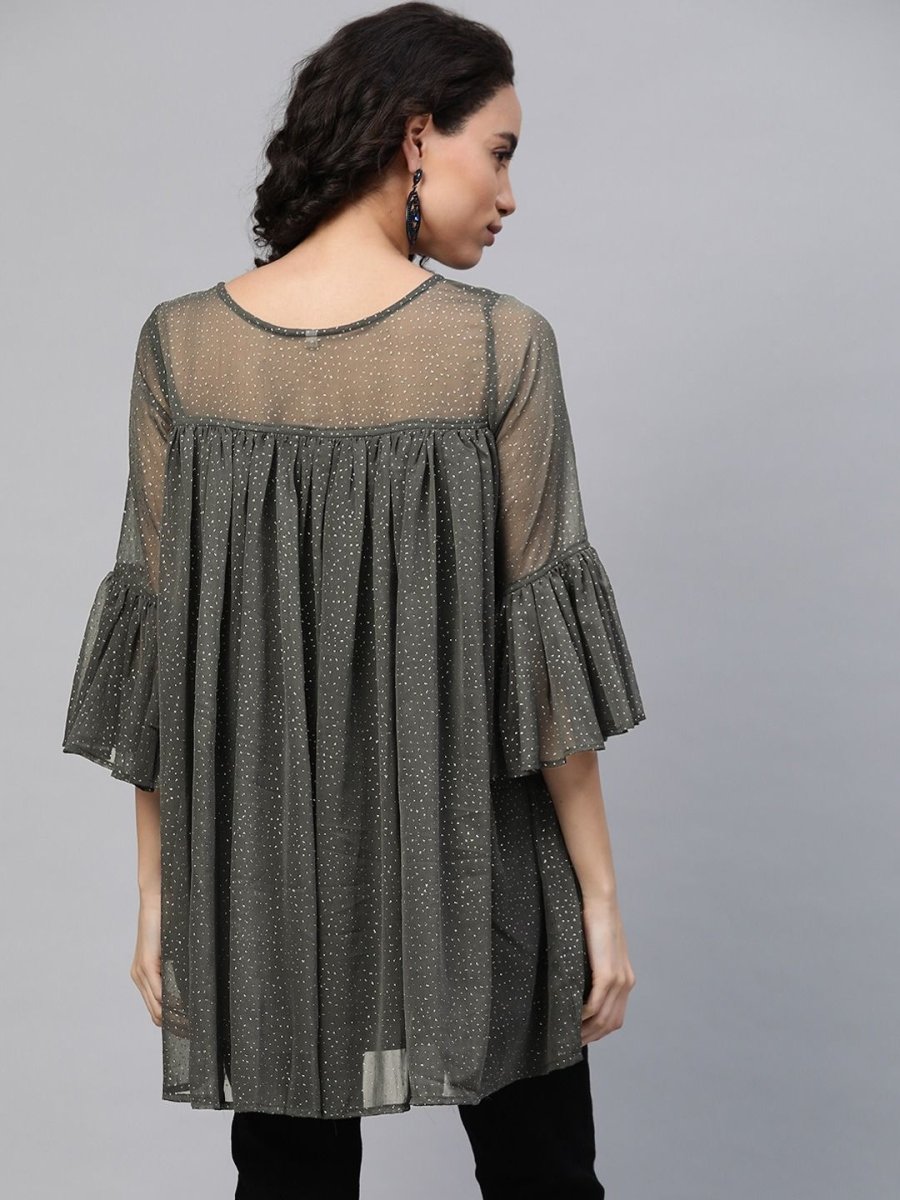 Ahalyaa Women Grey Chiffon Silver Glitter Printed Tunic | Swadesiicart