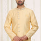 Raivat Ethnic Banarasi Jacquard Embroidery Semi Indo Western Sherwani In Yellow Colour | Swadesiicart