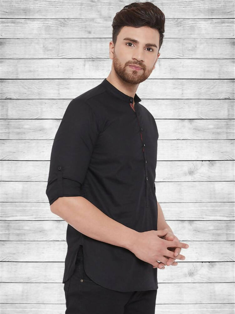 Even Apparels Pure Cotton Black Short Kurta - Black | Swadesiicart