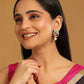 Nuyug 22K Gold Plated Ruby Stone Studded Contemporary Petal Shaped Pearl Drop Stud Earrings | Swadesiicart