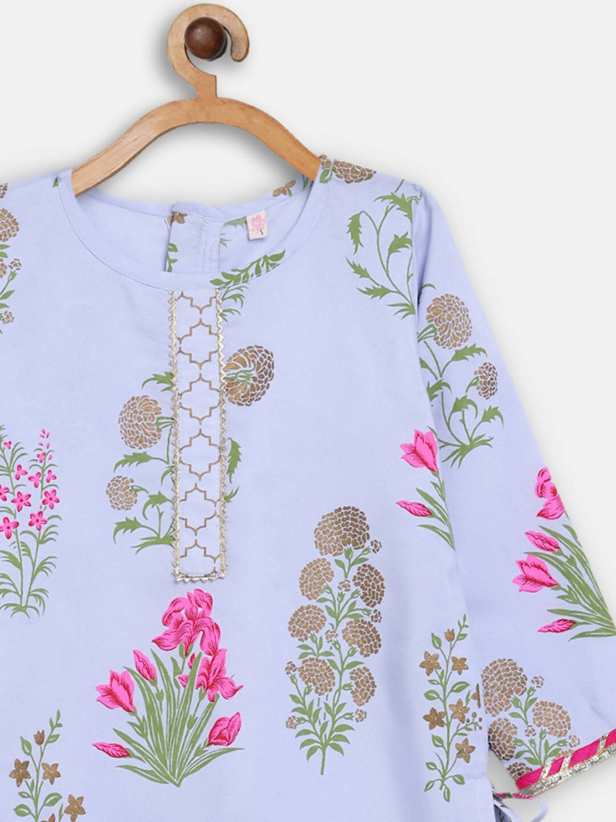 Ahalyaa Blue Crepe Printed Kids Kurta Palazzo Set For Girls | Swadesiicart