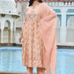 Vaasva Women's Peach Cotton Anarkali Set With Solid Pant And Embroidered Dupatta | Swadesiicart