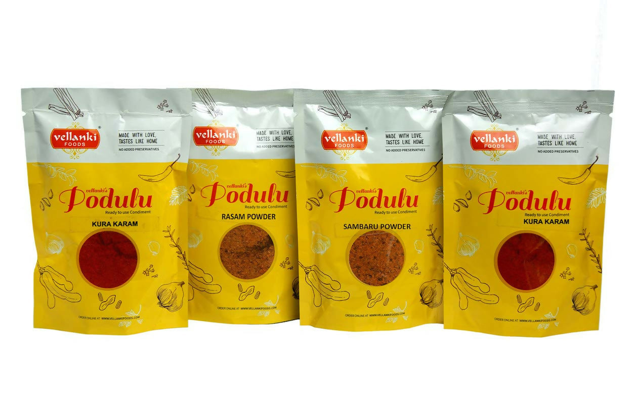 Vellanki Foods Combo Powders - Rasam Podi, Sambar Podi, Kura Karam (250 gms Each) - Swadesiicart