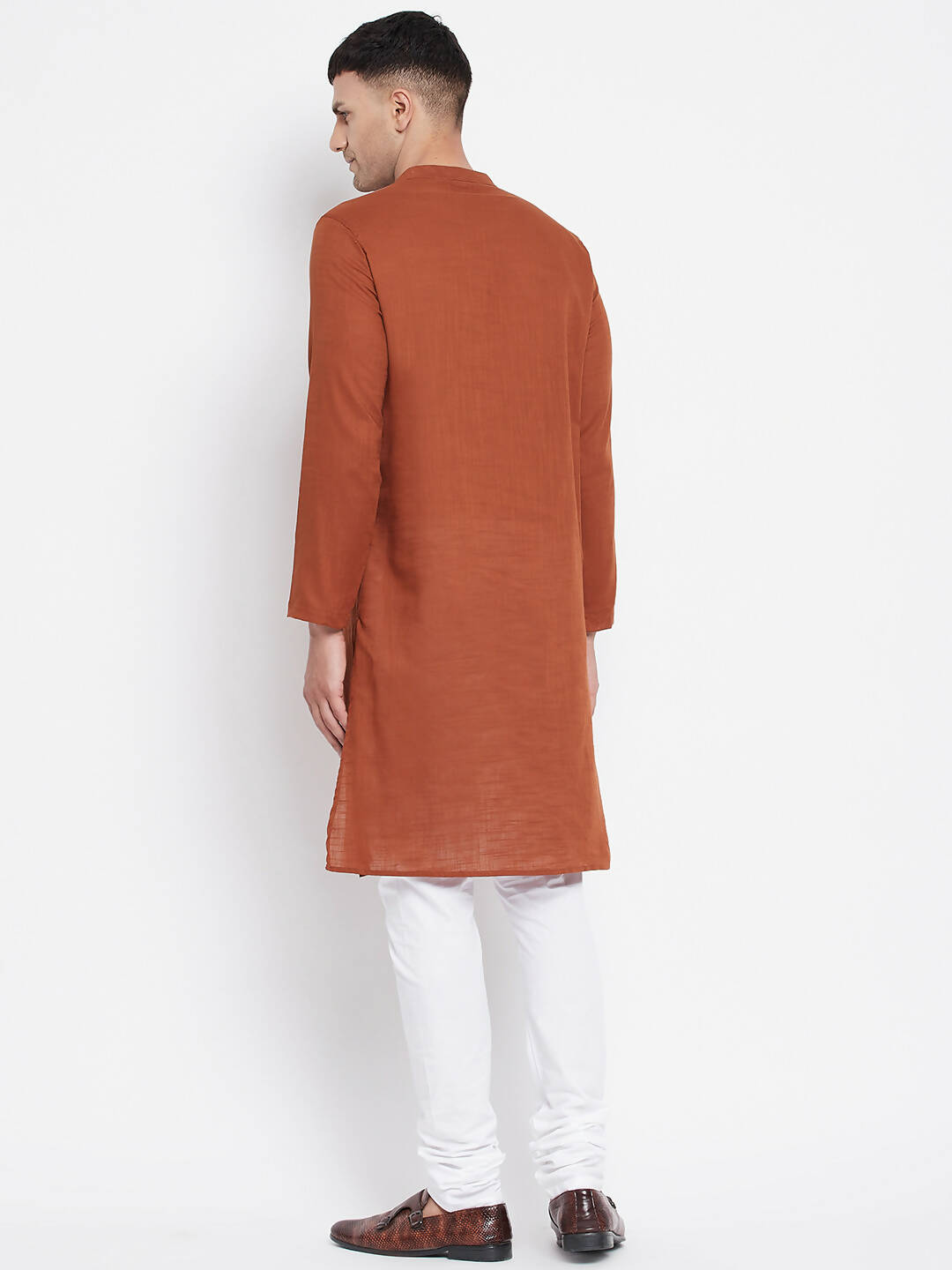 Even Apparels Brown Pure Cotton Men's Sherwani Kurta With Asymetrical Cut | Swadesiicart