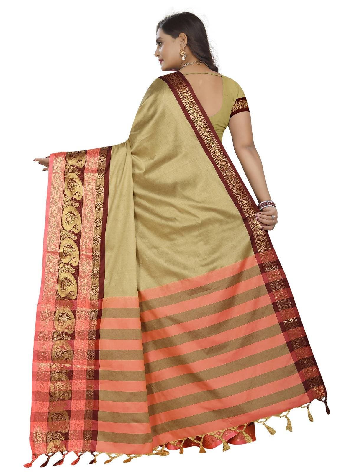 Vamika Banarasi Silk Cream Weaving Saree | Swadesiicart