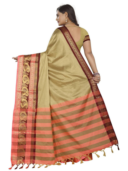 Vamika Banarasi Silk Cream Weaving Saree | Swadesiicart