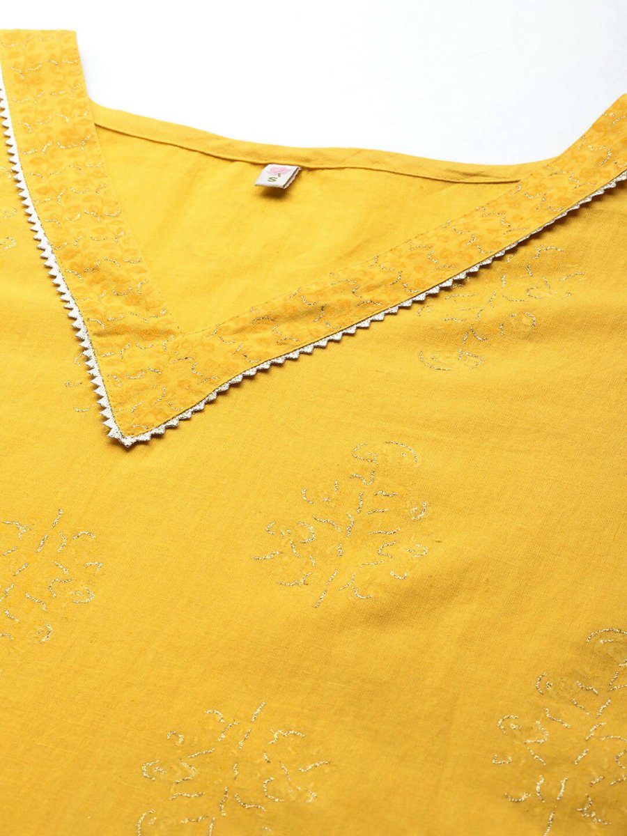 Ahalyaa Women Mustard Yellow Floral Printed Pure Cotton Co-Ords - Swadesiicart