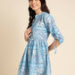 Light Blue Poly Rayon Digital Printed A-line Top - Tarini - Swadesiicart