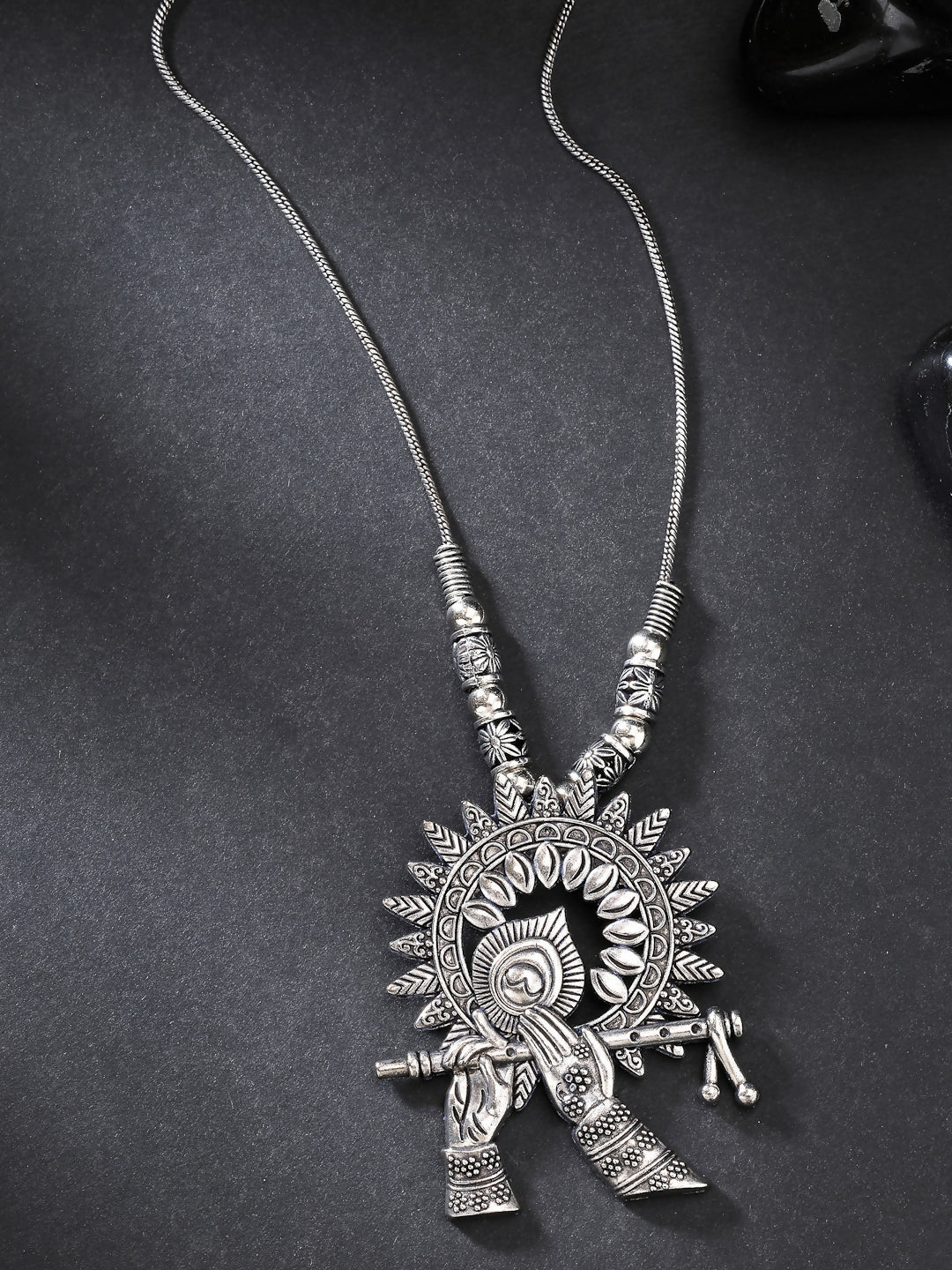 NVR Women's Silver-Toned German Silver Oxidised Pendant with Chain | Swadesiicart