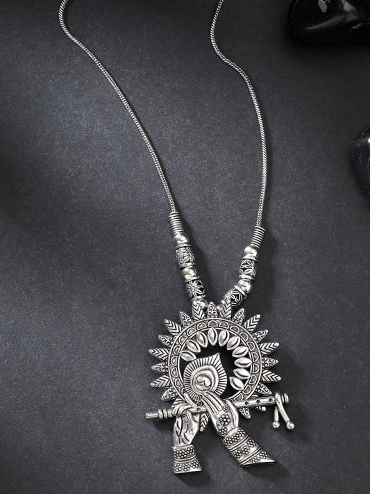 NVR Women's Silver-Toned German Silver Oxidised Pendant with Chain | Swadesiicart