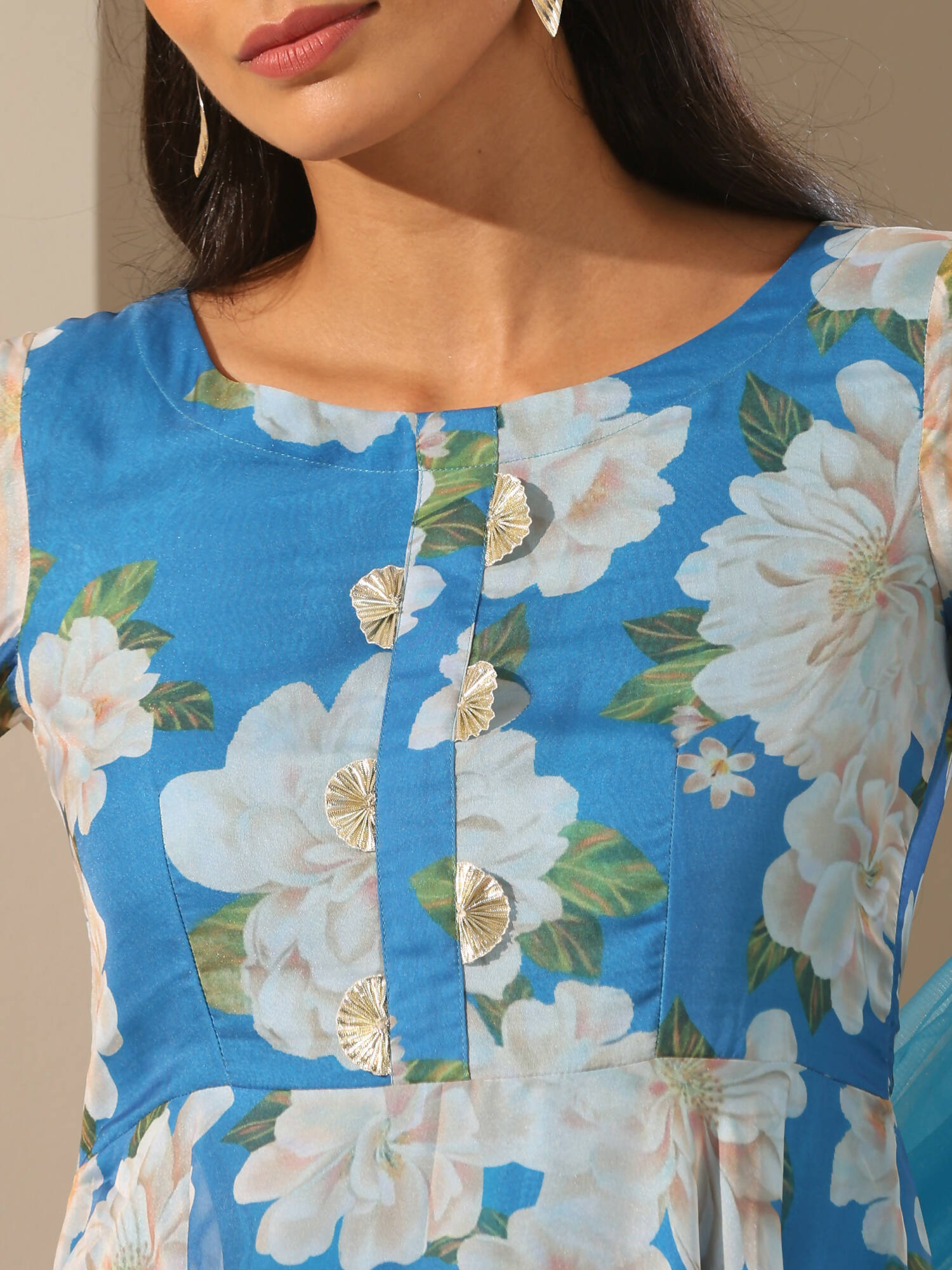 Pomcha Jaipur Blue Gul Fiza Anarkali Set | Swadesiicart