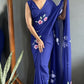 Aayaa Designer 1 min Hand Painted Ready to Wear saree - Navy Blue | Swadesiicart
