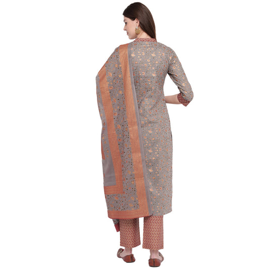 NOZ2TOZ Women's Grey Kurta & Palazzo With Dupatta- (3pcs set) - Swadesiicart