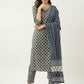 FIORRA Women's Grey Cotton Straight Kurta Pant With Dupatta - Swadesiicart
