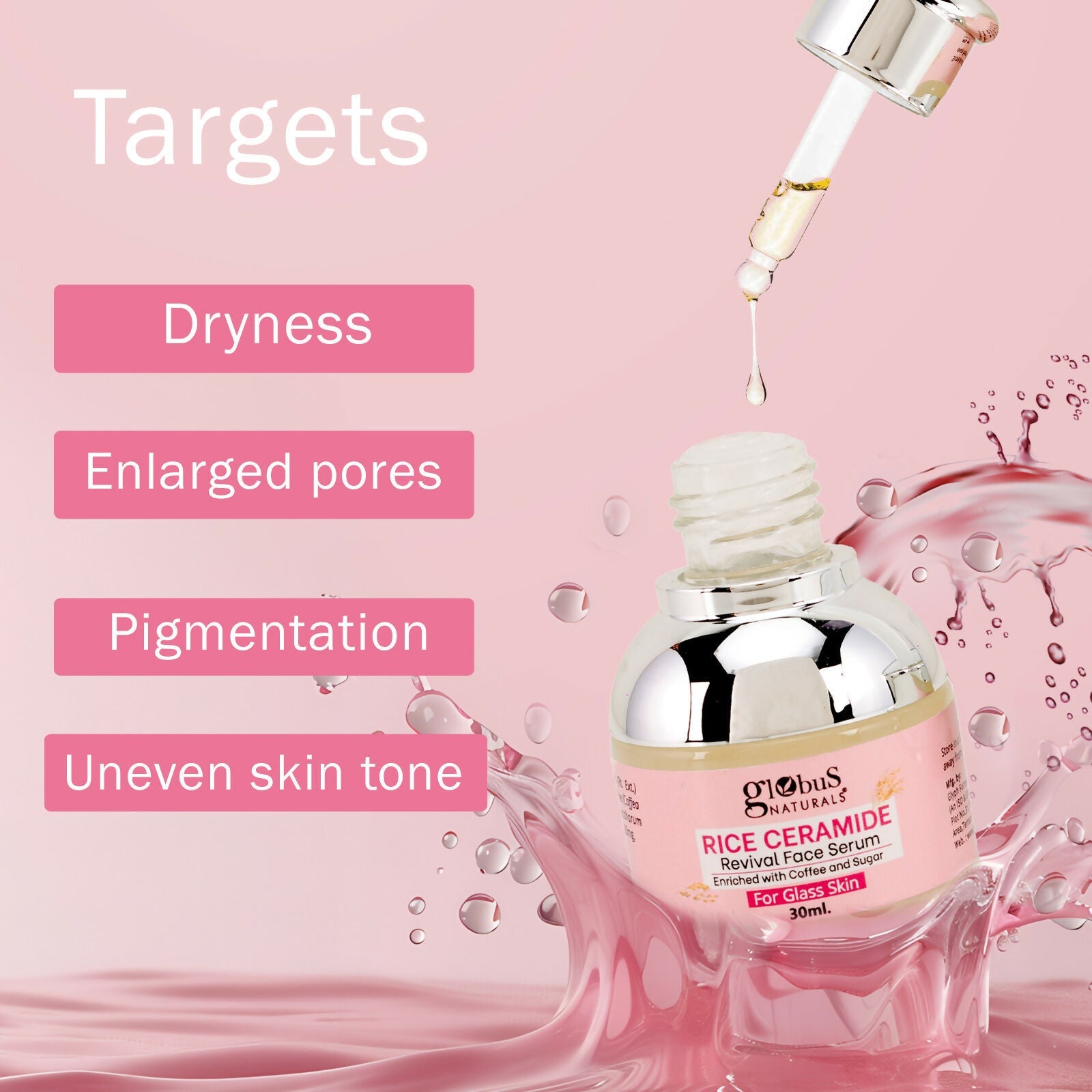 Globus Naturals Rice Ceramide Revival Face Serum, For Korean Glass Skin | Swadesiicart