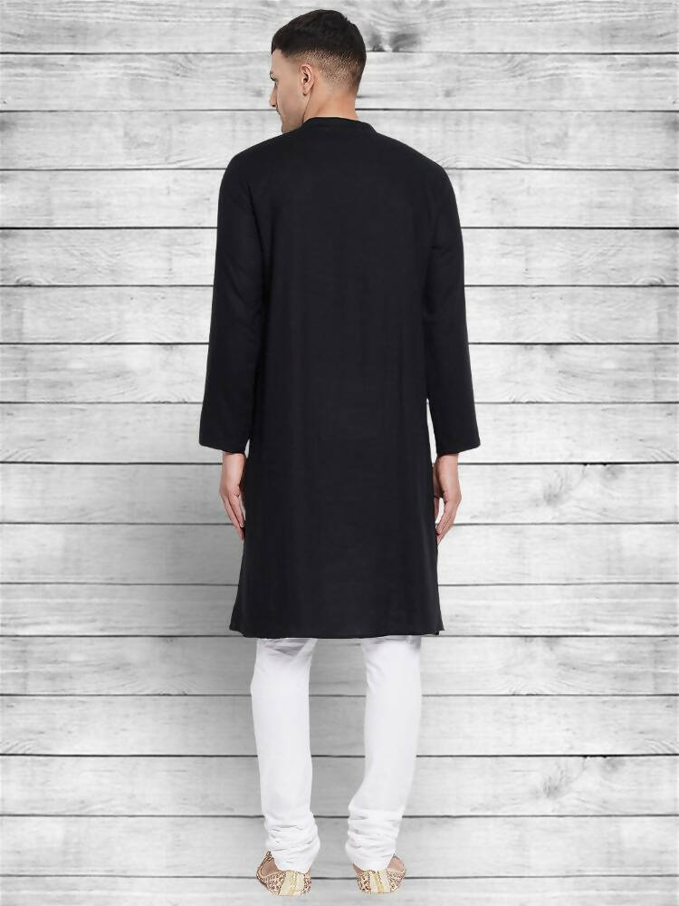 Even Apparels Black Cotton Linen Asymetrical Kurta - Black | Swadesiicart
