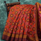 Orange And Henna Brown Colour With Geometrical Print Semi Chanderi Saree. By Gayathri Reddy Designer Studio | Swadesiicart
