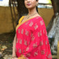 Joban Fashion Bright Pink Crepe Chiffon Pure Handloom Banarasi Silk Saree | Swadesiicart