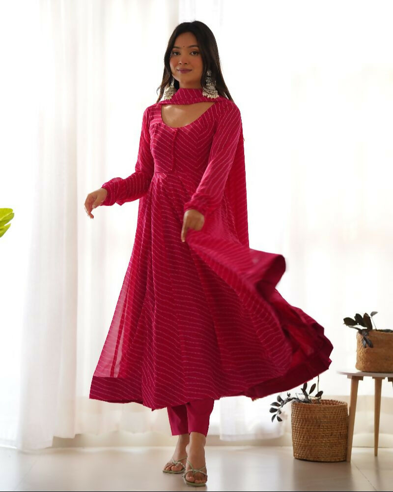 Joban Fashion Rani Pink Kurta Set Georgette Sequence Embroidery Work - Swadesiicart
