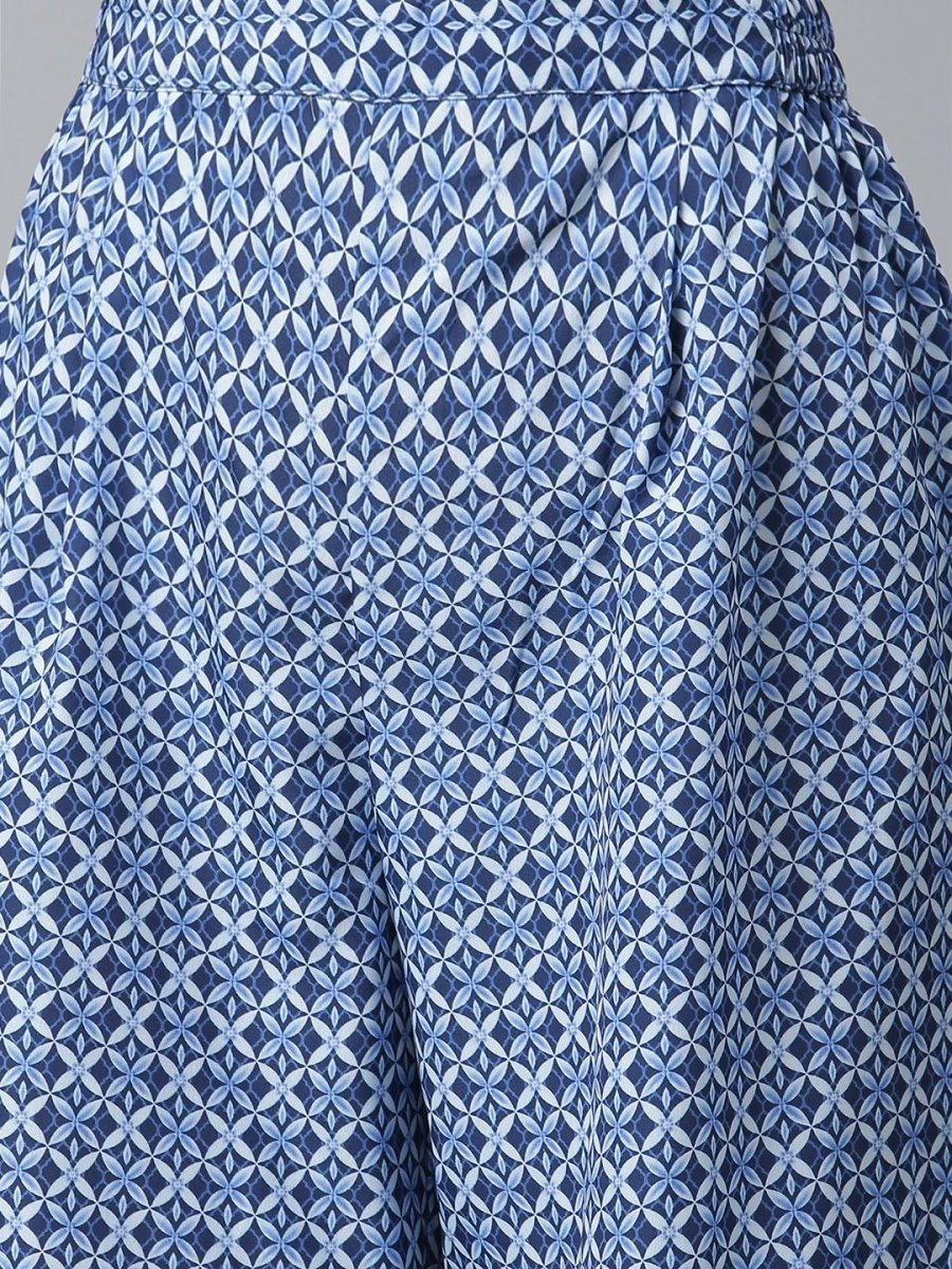 Ahalyaa Women Navy Blue Crepe Floral Print kurta With Palazzo | Swadesiicart