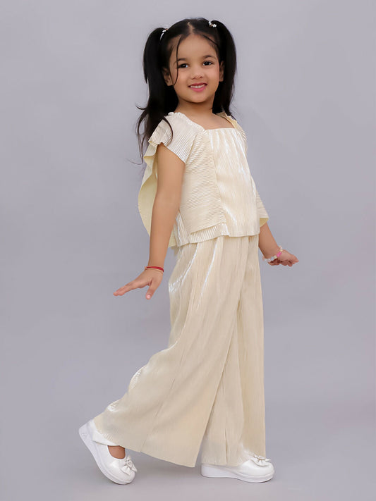 Lil Drama Glam Up Girls Beige Party Top and Pant Set | Swadesiicart