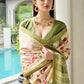 Vishnu Weaves Women's Mahendi Satin Silk Printed Saree with Blouse - Swadesiicart