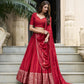Lorenvalley Red Pure Chanderi Plain With Zari Weaving Work Border Lehenga Choli | Swadesiicart