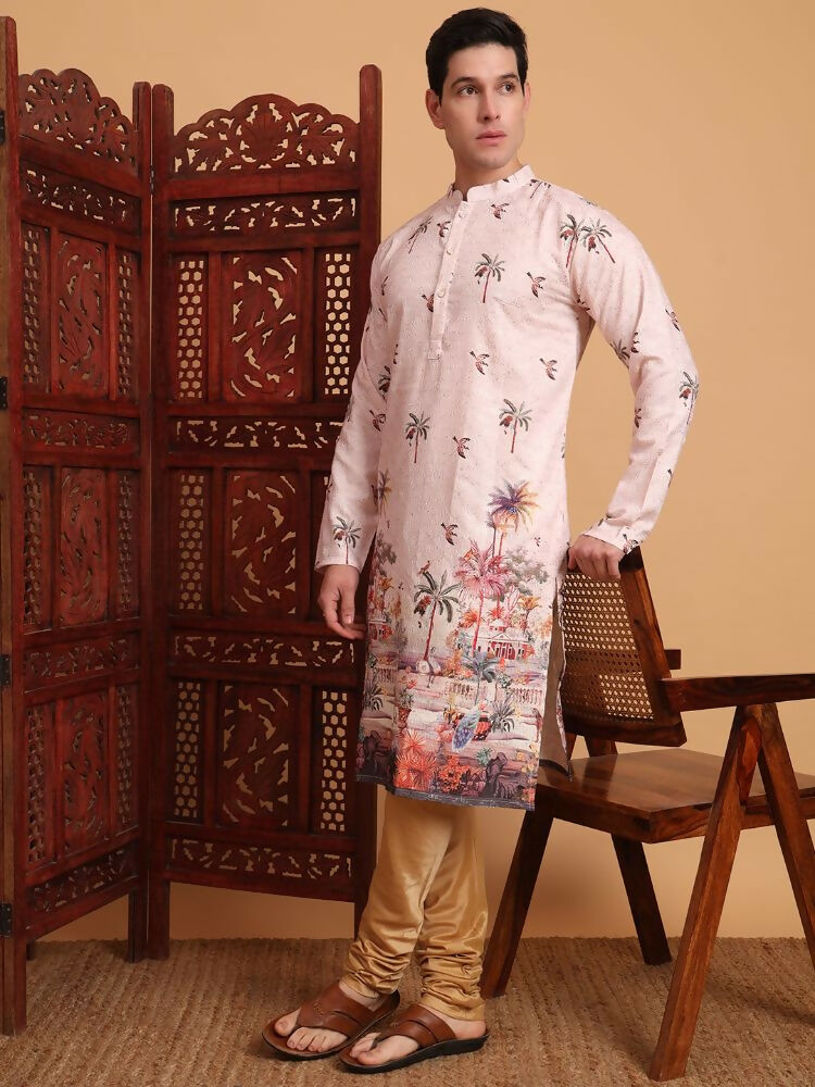 Peach Cotton Printed Chikankari Embroidery Work Kurta - Mahotsav | Swadesiicart