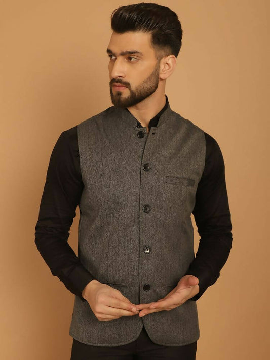 Even Apparels Nehru Jacket With Welt Pockets - Grey | Swadesiicart