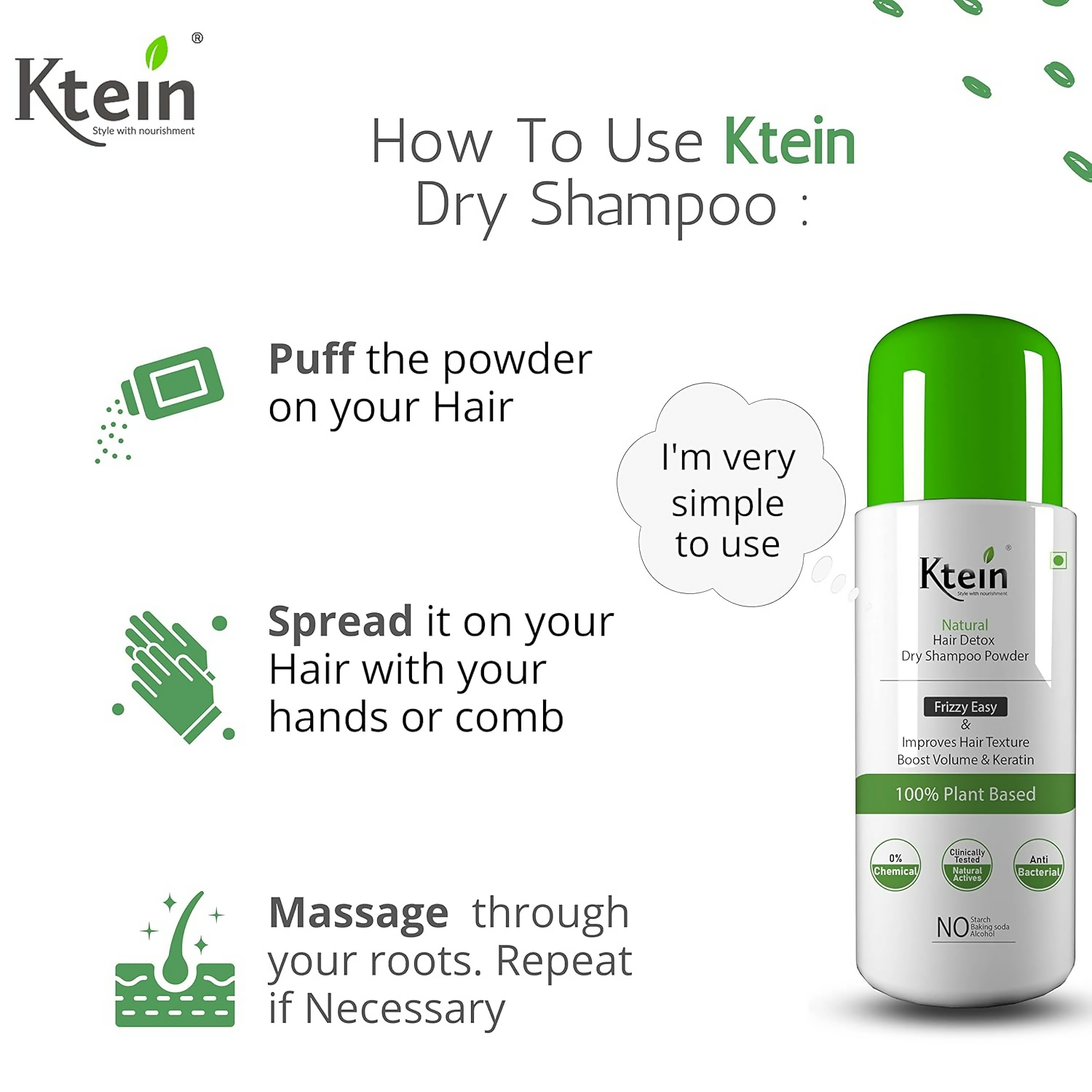 Ktein Natural Detox Dry Shampoo - Swadesiicart