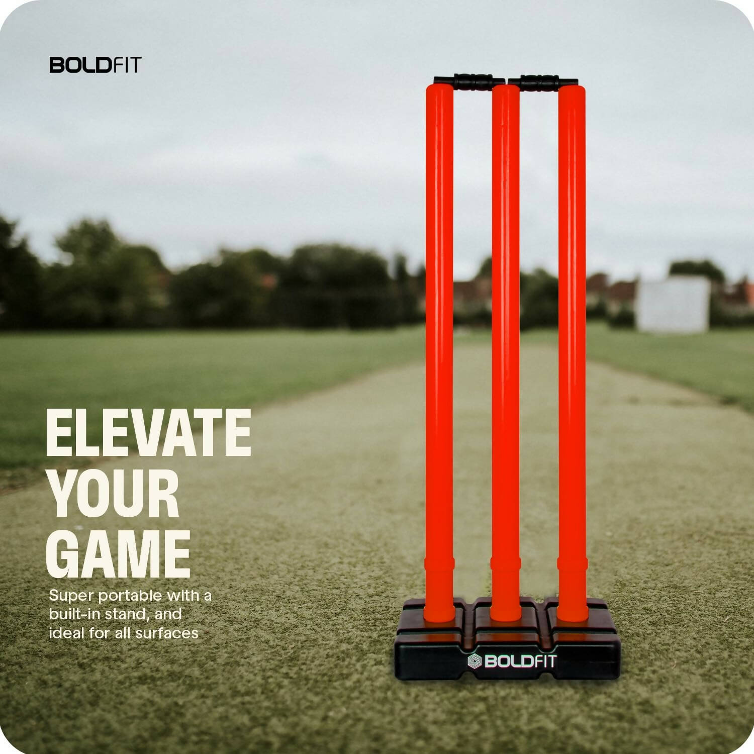 Boldfit Cricket Stumps with Stand & Bails - Red - Swadesiicart