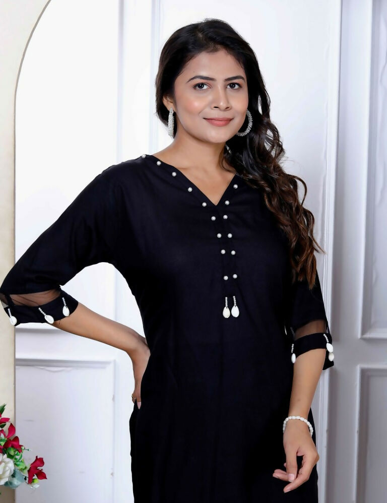 Miravan Women's Solid Black Rayon Co-Ord Set - Swadesiicart