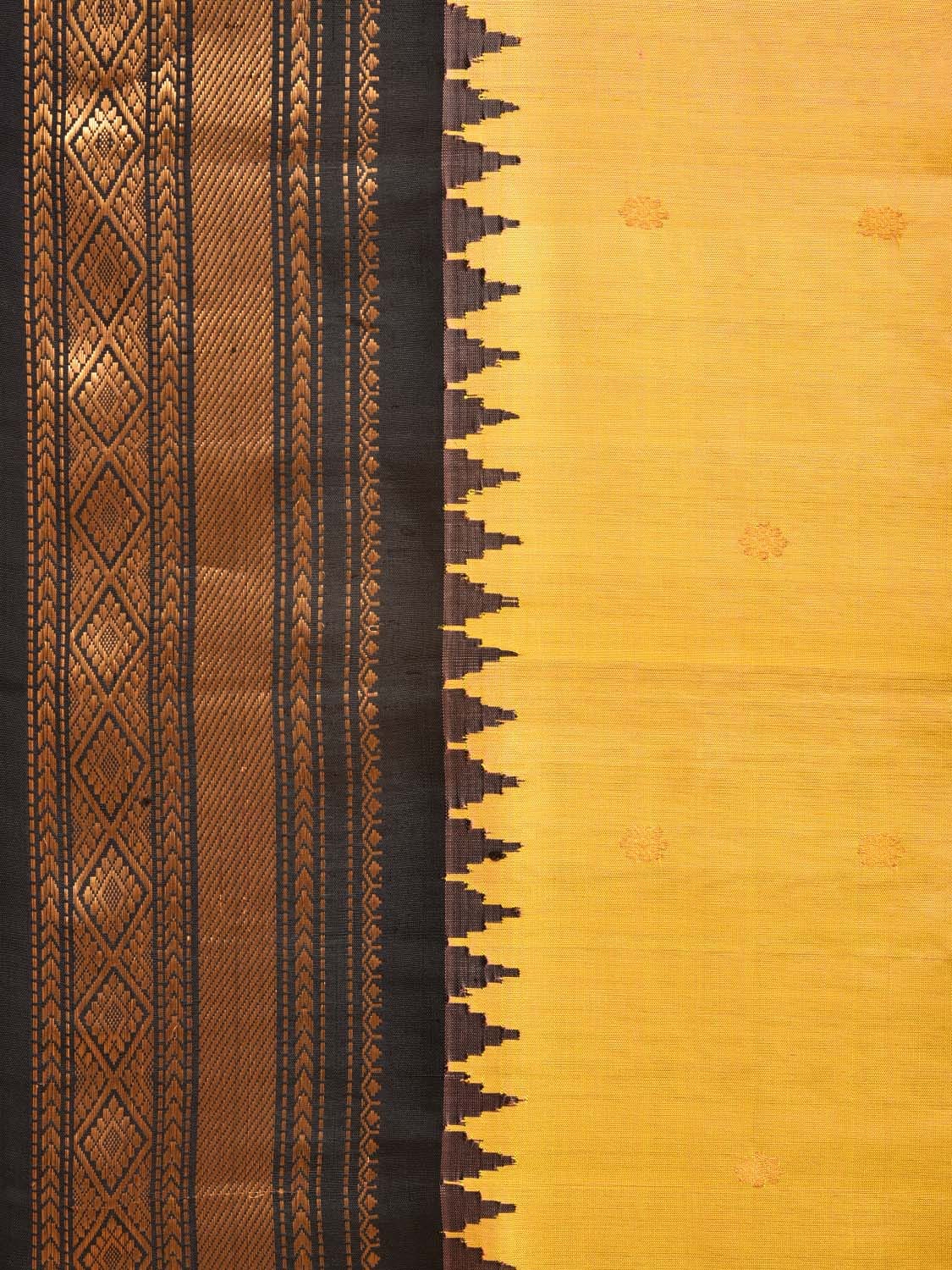 Yellow and Black Gadwal Silk Handloom Saree with Mango Pallu Design - Global Threads | Swadesiicart