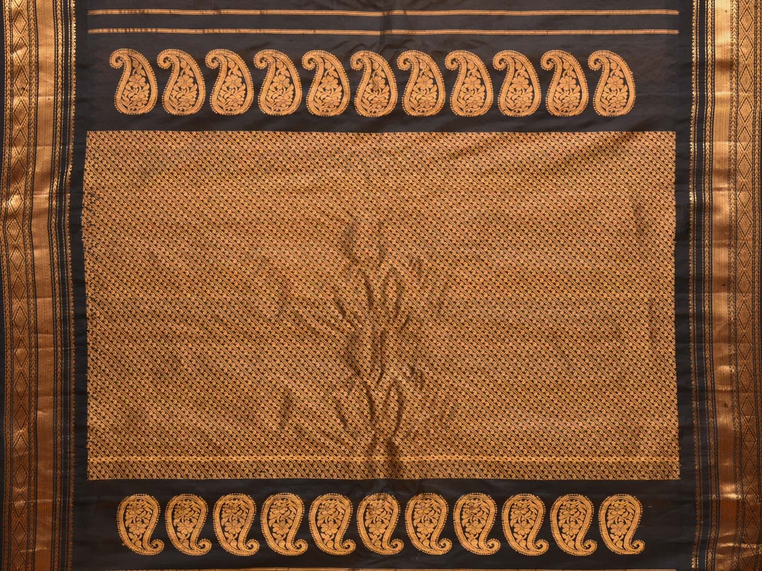 Yellow and Black Gadwal Silk Handloom Saree with Mango Pallu Design - Global Threads | Swadesiicart