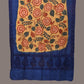Yellow and Blue Kalamkari Hand Painted Cotton Tussar Cotton Handloom Dupatta with Floral and Embroidery Design - Global Threads | Swadesiicart