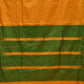 Yellow and Green Narayanpet Silk Handloom Plain Saree with Traditional Border Design No Blouse - Global Threads | Swadesiicart