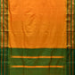 Yellow and Green Narayanpet Silk Handloom Plain Saree with Traditional Border Design No Blouse - Global Threads | Swadesiicart