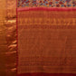 Yellow and Red Kalamkari Hand Painted Kanchipuram Silk Handloom Saree with Floral Design - Global Threads | Swadesiicart