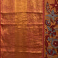 Yellow and Red Kalamkari Hand Painted Kanchipuram Silk Handloom Saree with Floral Design - Global Threads | Swadesiicart