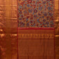 Yellow and Red Kalamkari Hand Painted Kanchipuram Silk Handloom Saree with Floral Design - Global Threads | Swadesiicart