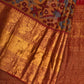 Yellow and Red Kalamkari Hand Painted Kanchipuram Silk Handloom Saree with Floral Design - Global Threads | Swadesiicart