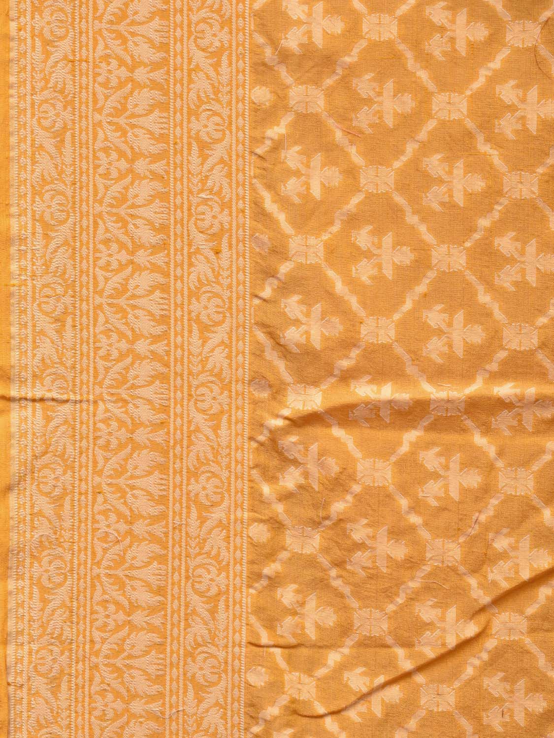 Yellow Cut Work Tussar Cotton Handloom Saree with All Over Jamdani Style Design - Global Threads | Swadesiicart