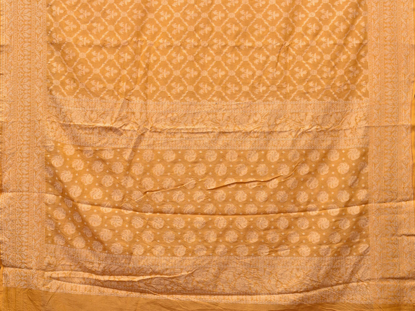 Yellow Cut Work Tussar Cotton Handloom Saree with All Over Jamdani Style Design - Global Threads | Swadesiicart