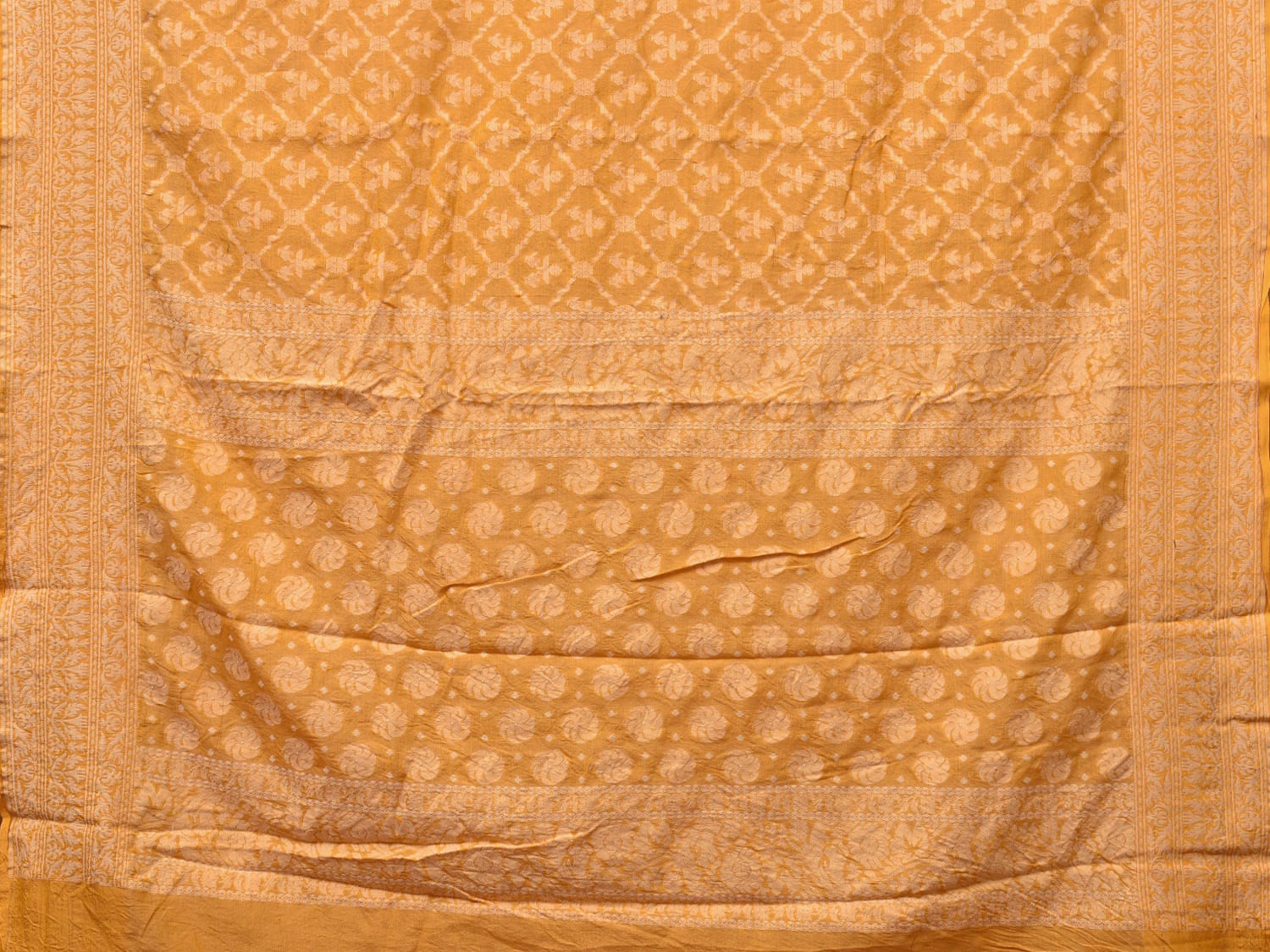 Yellow Cut Work Tussar Cotton Handloom Saree with All Over Jamdani Style Design - Global Threads | Swadesiicart
