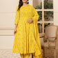 Yufta Yellow Embroidered Pure Cotton Anarkali Kurta Trouser With Dupatta Set - Swadesiicart