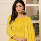 Yufta Yellow Embroidered Pure Cotton Anarkali Kurta Trouser With Dupatta Set - Swadesiicart